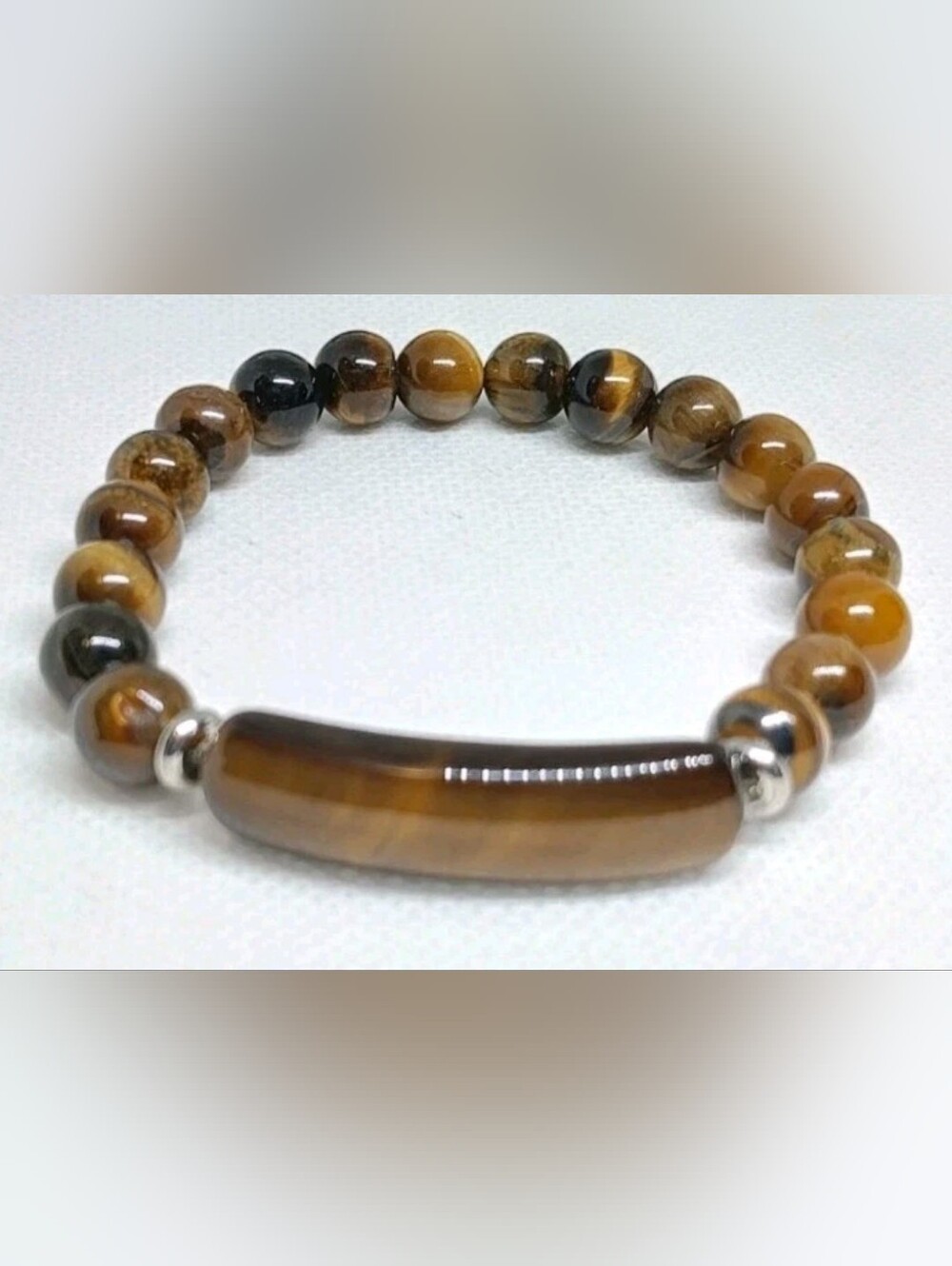 Tiger Eye Beaded Stretch Bracelet - Brown and Gold Tones